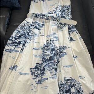 Elegant Blue and White Printed Dress